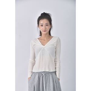 (S) 【安于晴Charlene私服】air space lady質感V領白色長袖上衣二手衣