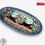 【SOLO Vintage】Cerraf Polish Pottery 19cm Oval Plate Black Cat Garden Series Made in Poland, , large