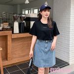 大尺碼-印花 圓領T恤-黑-0101147, , large