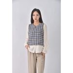 (S) 質感小香風假兩件藍色長袖上衣二手衣, , large