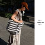 【TAYLORS】Korean style summer striped canvas tote bag, , large