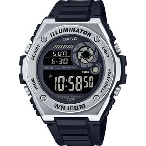 CASIO 卡西歐 10年電力金屬風計時手錶-黑x銀 MWD-100H-1BV