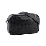 BOTTEGA VENETA Intrecciato 小牛皮編織迷你相機包/黑色, , large