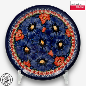【SOLO Vintage】Cerraf Polish Pottery 17cm Dessert Plate Round Plate Red and Blue Blossoming Elegance Series Made in Poland