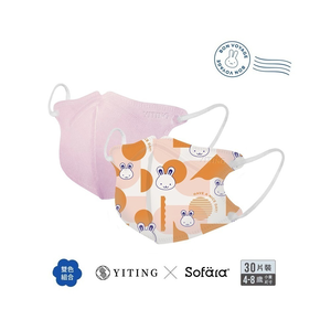 [佑全保健藥妝]易廷x舒芙氧小童3D口罩-幾何米米兔＋粉色30片/盒