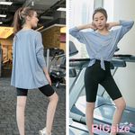 大尺碼-瑜珈 健身 跑步長袖T恤-黑/紫/粉-0101333, , large