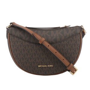 Michael Kors Dover 金字版滿塗層帆布半月形斜背包/咖啡色