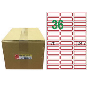 【龍德】LONGDER 三用電腦標籤 A4 36格 24.7*70mm紅框1000張/箱 LD-830-J-B(適用雷射、噴墨、影印)