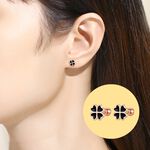 韓版s925純銀玫瑰金心形四葉草款耳環 -附馬卡收納盒, , large