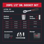 【deli tools】1/4 inch Socket Wrench Set 20PCS, , large