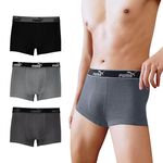 PUMA 平口內褲 3件組 彪馬 跳豹 男內褲 平角內褲 修身 防捲邊 貼合 耐穿 柔軟 棉質 透氣 抗菌 黑 深灰 灰, , large