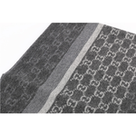 GUCCI GG Logo深淺灰條紋羊毛圍巾/煤灰色, , large