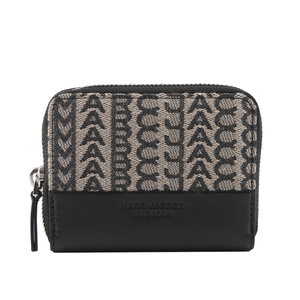 Marc Jacobs THE MONOGRAM 滿版標誌ㄇ型拉鍊卡夾/零錢包/黑色/深米色