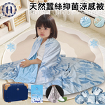 【Hilton 希爾頓】天然蠶絲抑菌涼感兒童被/藍藍青葉(被子/涼被/涼爽被/蠶絲被/有二件兒童被-行李箱)(B0248-NS), , large