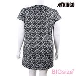 KINGO-大尺碼-圓領 吸排 半袖洋裝-黑-414801, , large