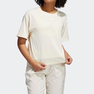 Adidas TRN T HEAT.RDY 女 短袖 上衣 透氣 反光細條 短版 愛迪達 米白 [GR8223]