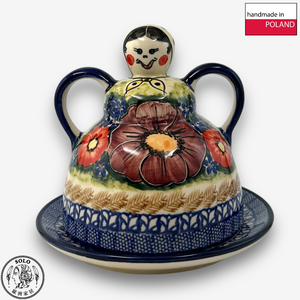 【SOLO Vintage】Cerraf Polish Pottery 14cm Cheese Lady Dessert Plate Banquet of Elegant Red Series Made in Poland