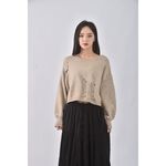 (XL) 質感修身短版仿舊杏色長袖上衣二手衣, , large