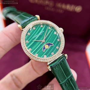 [星晴錶業]新品牌手錶,32mm,CMW0031墨綠色錶面玫瑰金錶殼綠真皮皮革錶帶款