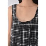 (M) osan質感棉質純棉格紋黑色洋裝二手衣, , large