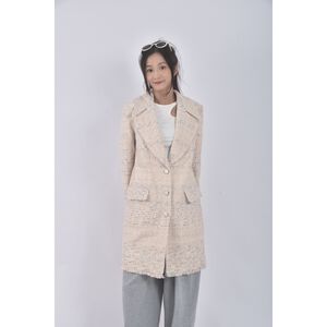 (L) petit camelia混色長版白色外套二手衣