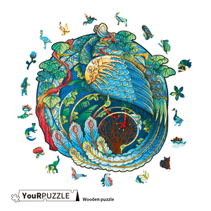 [積木共和國] 【YouRPUZZLE】圓形孔雀(檢驗合格 不規則木製拼圖)