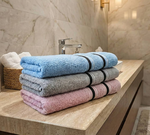 [Kaimei Cotton] Randomly excellent MIT made in Taiwan dark black edge striped bath towel top 12 taels super thick pure cotton satin design, , large