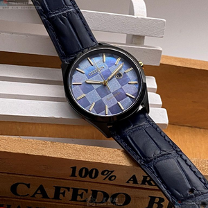 [星晴錶業]CITIZEN手錶,34mm,CI00012藍紫色錶面黑錶殼寶藍真皮皮革錶帶款