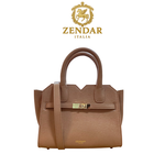 【ZENDAR】限量1折 頂級小牛皮十字紋手提包肩背包 娜塔莉系列 全新專櫃展示品(琥珀色 25號), , large