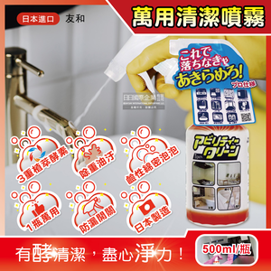 [日日好物]日本友和-Tipo's植萃木瓜酵素居家強力除重油污頑漬萬用清潔噴霧500ml/瓶(廚房流理台泡泡慕斯,浴室油垢皂垢,鞋子衣物去黃漬,多用途去漬霸)