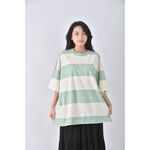 (2XL) alexandra mattiussi棉質純棉條紋綠色短袖上衣二手衣, , large