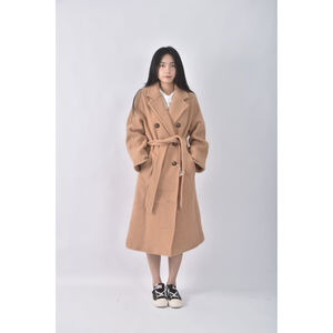 (XL) hand made質感素面杏色綁帶外套二手衣