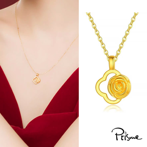 【Prisme Gold】黃金項鍊 四葉玫瑰花 鍊墜項鍊 (金重：約0.08錢±0.03)