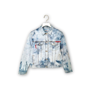 Strawberry milk design denim jacket washed blue