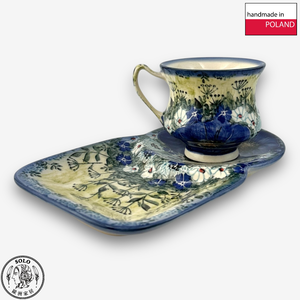 【SOLO Vintage】Cerraf Polish Pottery 180ml Breakfast Cup + Saucer Set Traces of Fragrance in the Blue Fields Series Made in Poland