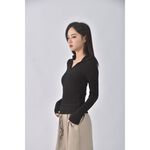 (S) sheinv領黑色長袖上衣二手衣, , large