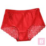 大尺碼-蕾絲-抗菌-純棉-透氣-無痕-三角褲-黑/紅-0303081, , large