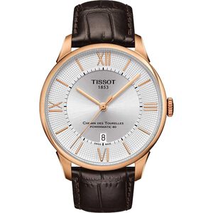 TISSOT 杜魯爾系列機械動力80腕錶-銀x玫瑰金框x羅馬字/42mm T0994073603800
