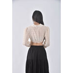 (S) design vogue質感綁帶造型杏色長袖上衣二手衣, , large