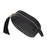 GUCCI SOHO 系列流蘇橢圓造型拉鍊斜背包/黑色, , large