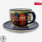 【SOLO Vintage】Cerraf Polish Pottery 200ml Coffee Cup + Saucer Set Banquet of Elegant Red Series Made in Poland, , large