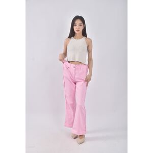 (2XL) jetezo丹寧牛仔質感棉質粉色長褲二手衣