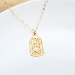 【Angel & Me】Cage and Bird s925 sterling silver 24k gold plated necklace gift, , large
