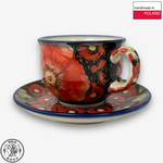 【SOLO Vintage】Cerraf Polish Pottery 200ml Coffee Cup + Saucer Set Crimson Sunset Floral Whisper Series Made in Poland, , large
