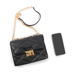 Michael Kors Serena 縫線菱格紋肩背/斜背鍊包/中款/黑色, , large