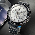[星晴錶業]MASERATI手錶,46mm,R8873612049白色錶面黑錶殼銀色精鋼錶帶款, , large