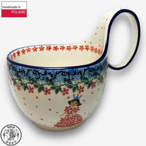 【SOLO Vintage】CA Polish Pottery 400ml Bowl with Handles Red Princess Series