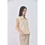 (M) white韓牌無袖條紋黃色上衣二手衣, , large