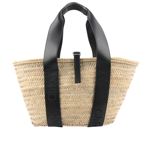 CHLOE' Chloe Sense 標誌刺繡牛皮編織中款手提包/黑色