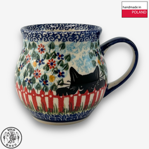 【SOLO Vintage】Cerraf Polish Pottery 350ml Mug Black Cat Garden Series Made in Poland